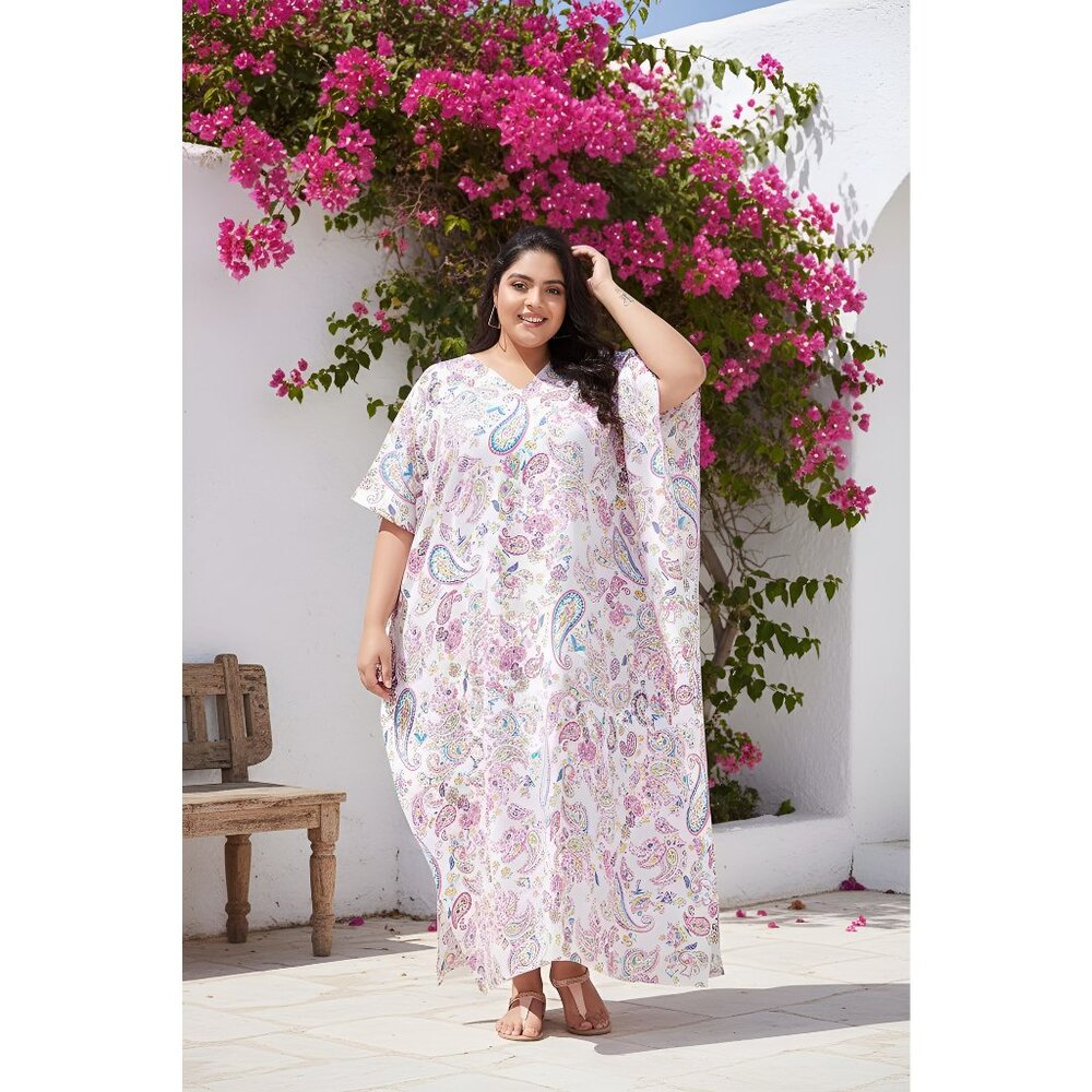 Women Paisley Print Polyester Kaftan Plus Size Maxi Party Night Gown Dresses